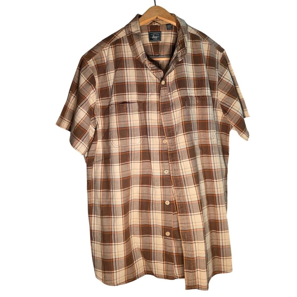 Vintage Button-Up Shirt G.H. Bass & Co. Mens Plaid‎ Short Sleeve  XL Brown & Tan